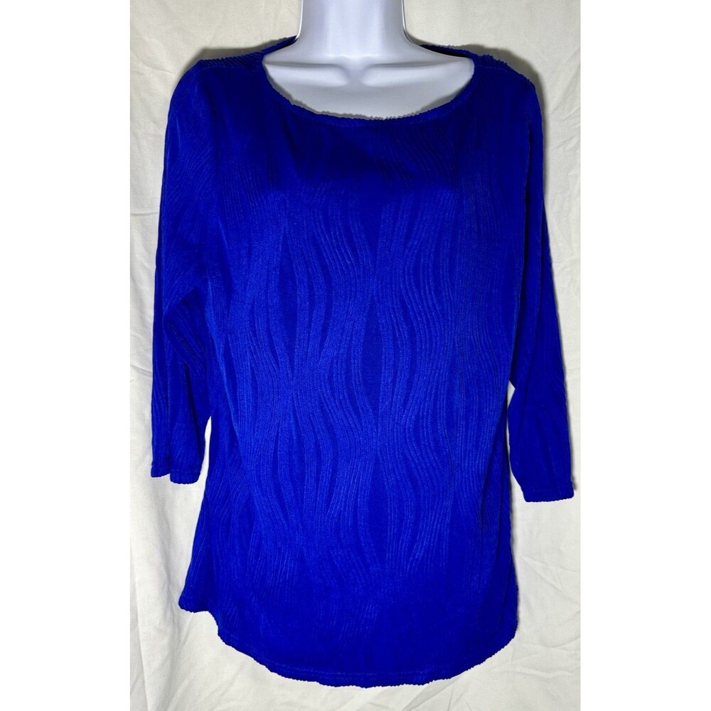 Absolutely Famous Graphic Royal Blue & Black Print Blouse Size XL